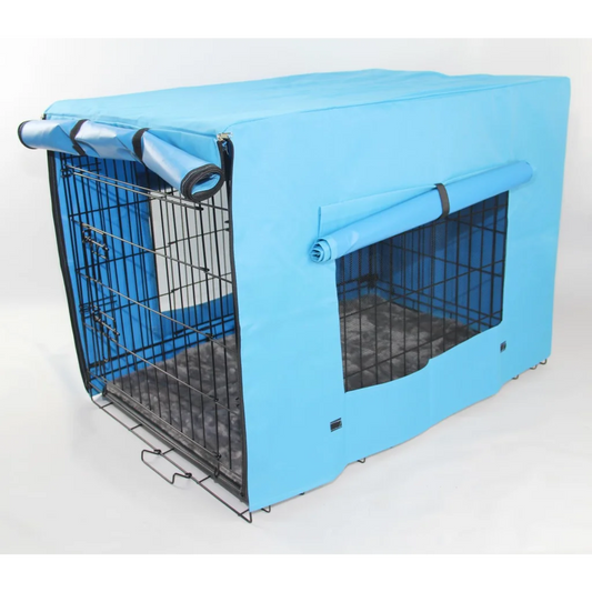 Dog Cat Rabbit Crate Portable Foldable Cage with Blue Cover