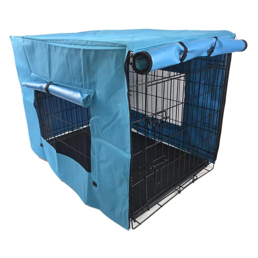 Dog Cat Rabbit Crate Portable Foldable Cage with Cover Blue