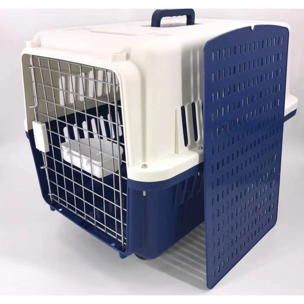 Dog Crate Navy XXXL Puppy Cat Carrier Cage with Tray Bowl &