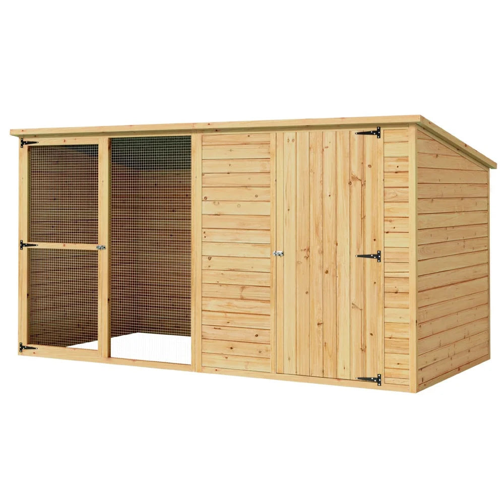 Wooden 28m dog kennel with large dog house and open entrance