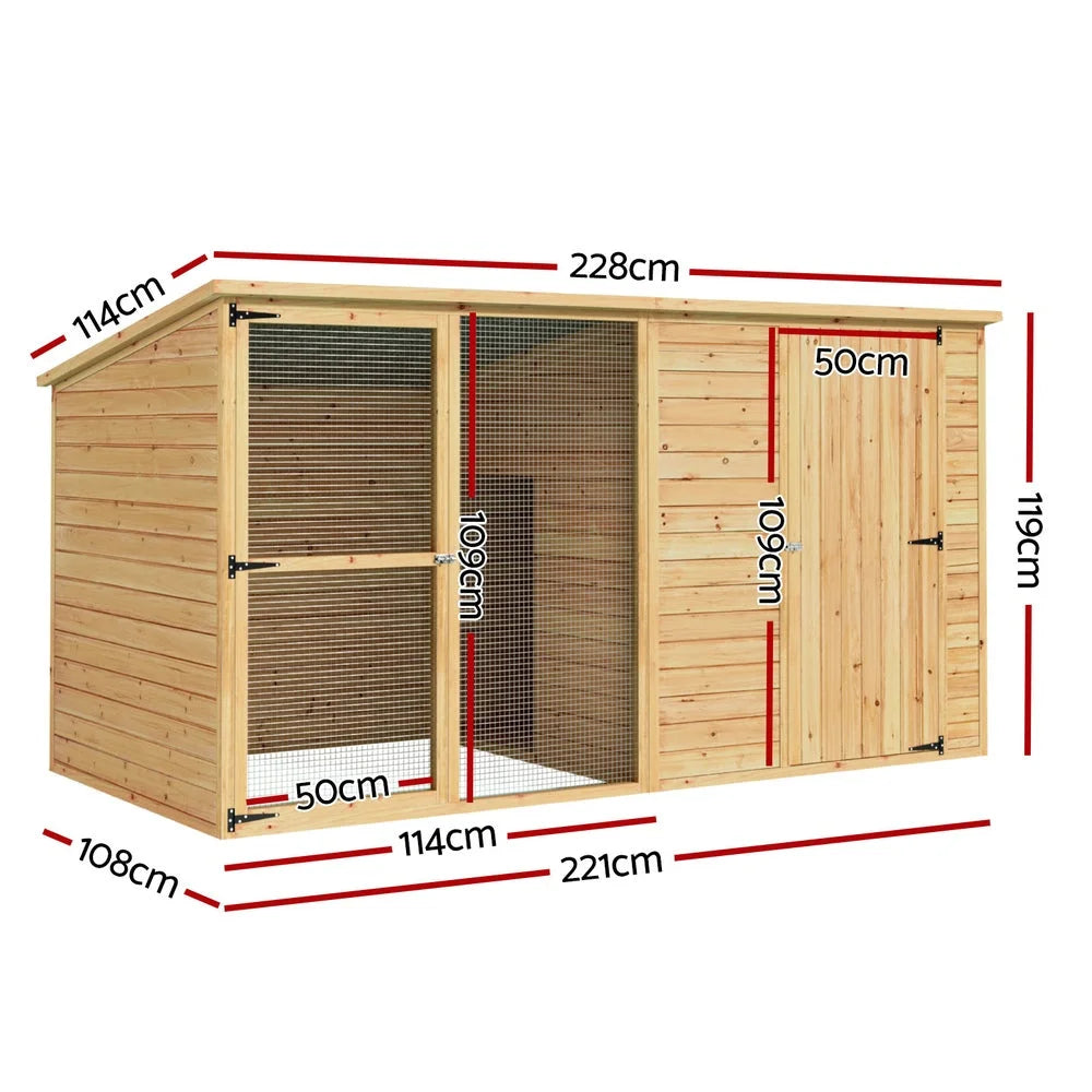 Wooden 28m dog kennel with extra large house