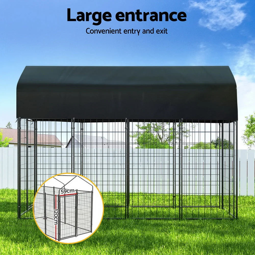 Large metal outdoor dog kennel