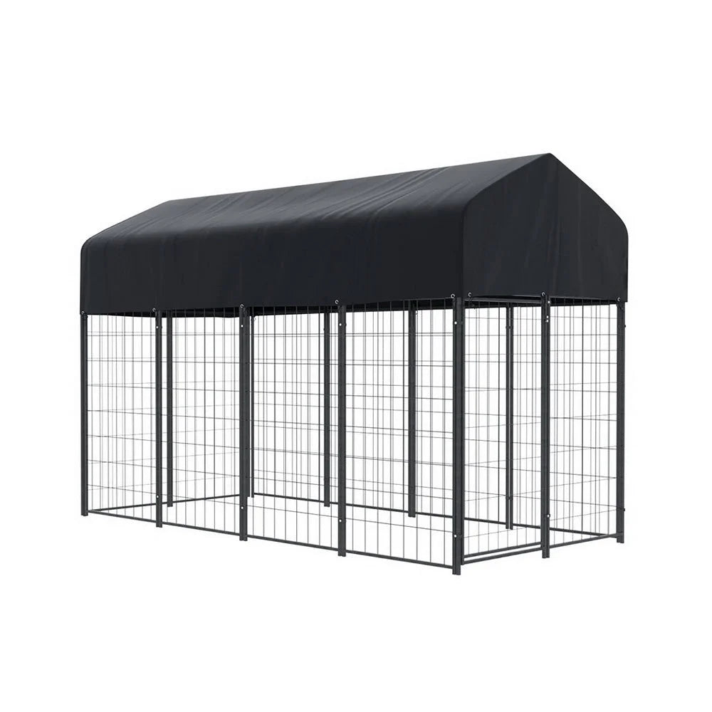 Metal dog kennel with extra large outdoor house