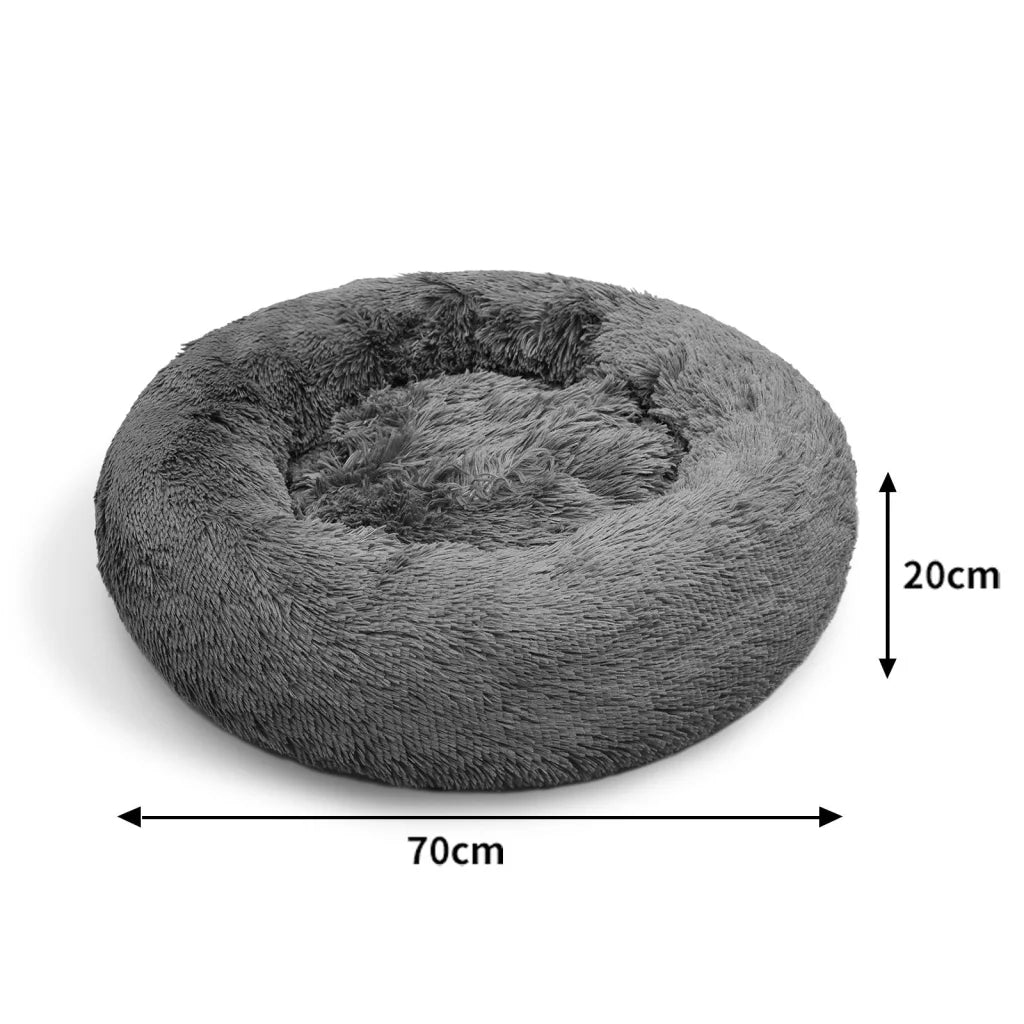 Dog Pet Cat Calming Bed Warm Plush Round Nest Comfy