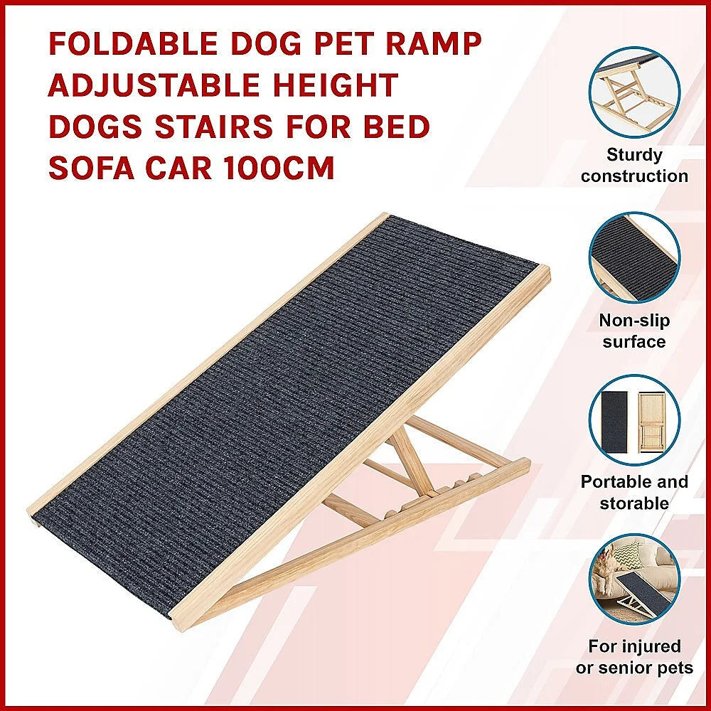 Dog Pet Ramp Foldable Adjustable Height Stair for Bed Sofa