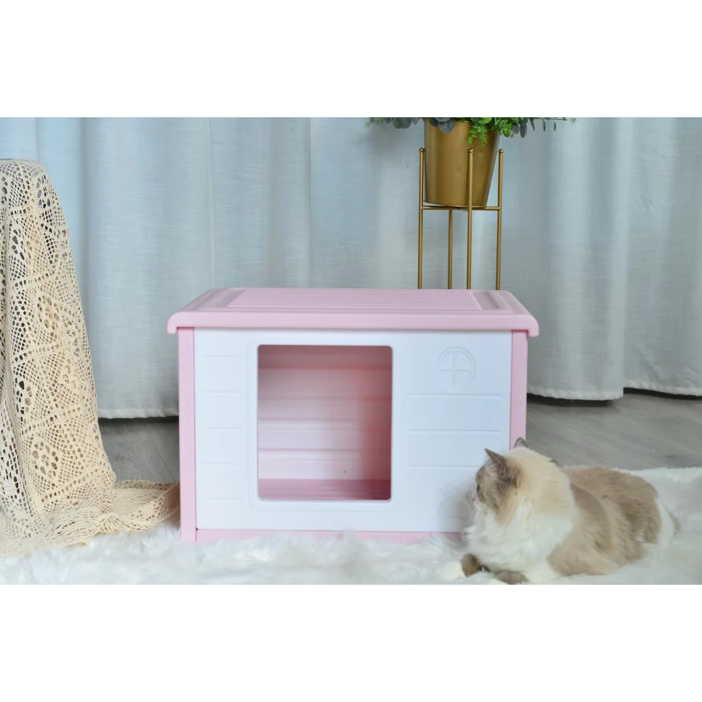 Dog Puppy Cat House Kennel Small Plastic Pet - Pink - Pet
