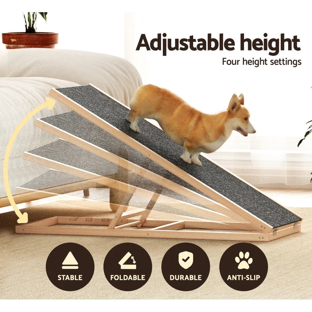 Dog Ramp 100CM Adjustable Height Wooden Steps Stairs