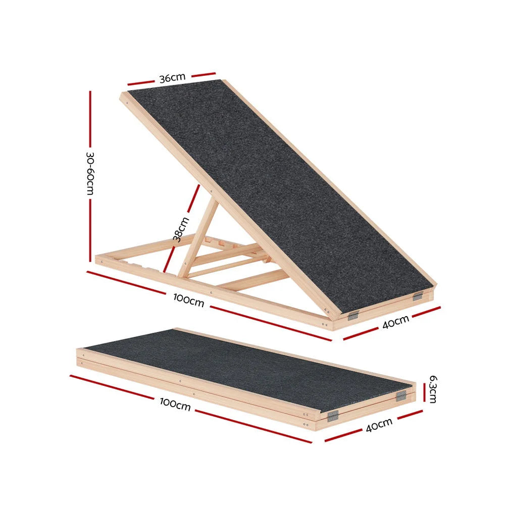 Dog Ramp 100CM Adjustable Height Wooden Steps Stairs