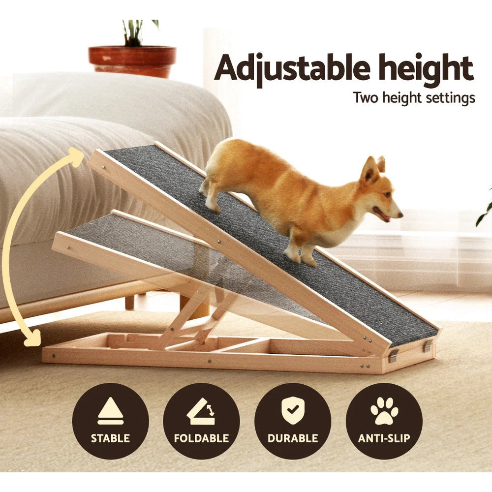 Dog Ramp 70CM Adjustable Height Wooden Steps Stairs for Bed