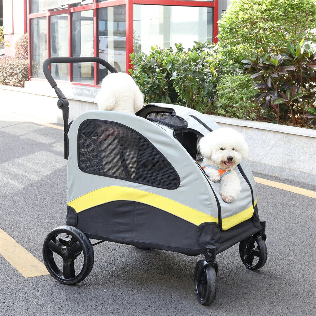 Dog Stroller w/ Divider Foldable Pet Cart - Pet Care > Cat