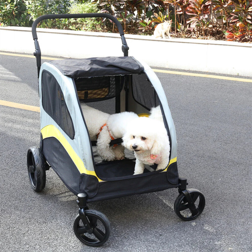 Dog Stroller w/ Divider Foldable Pet Cart - Pet Care > Cat