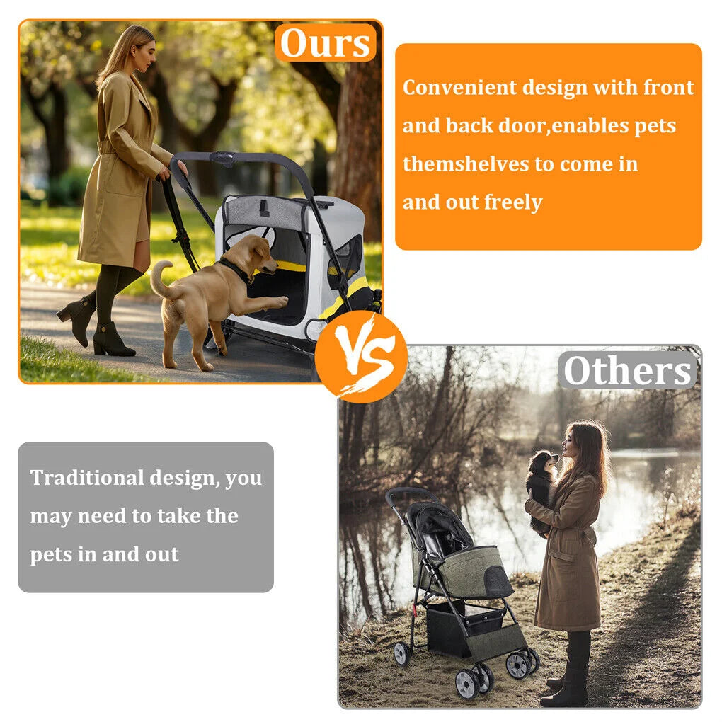 Dog Stroller w Rain Cover Foldable Pet Cart care