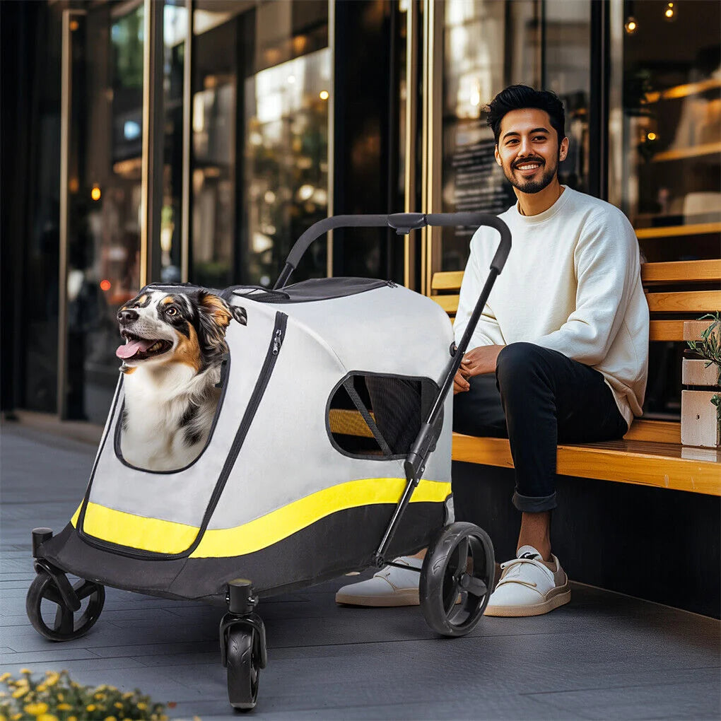 Cart with dog stroller w rain cover