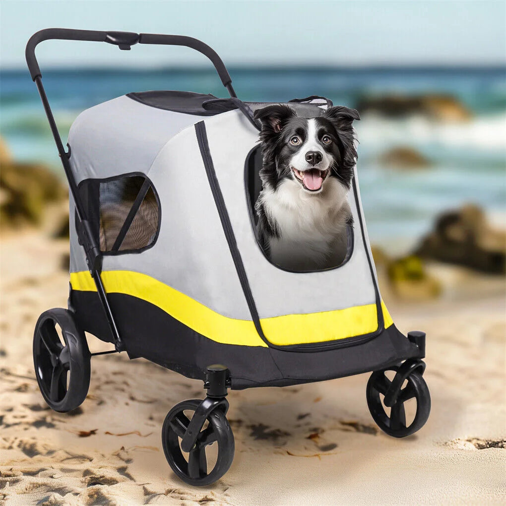Cart with dog stroller w rain