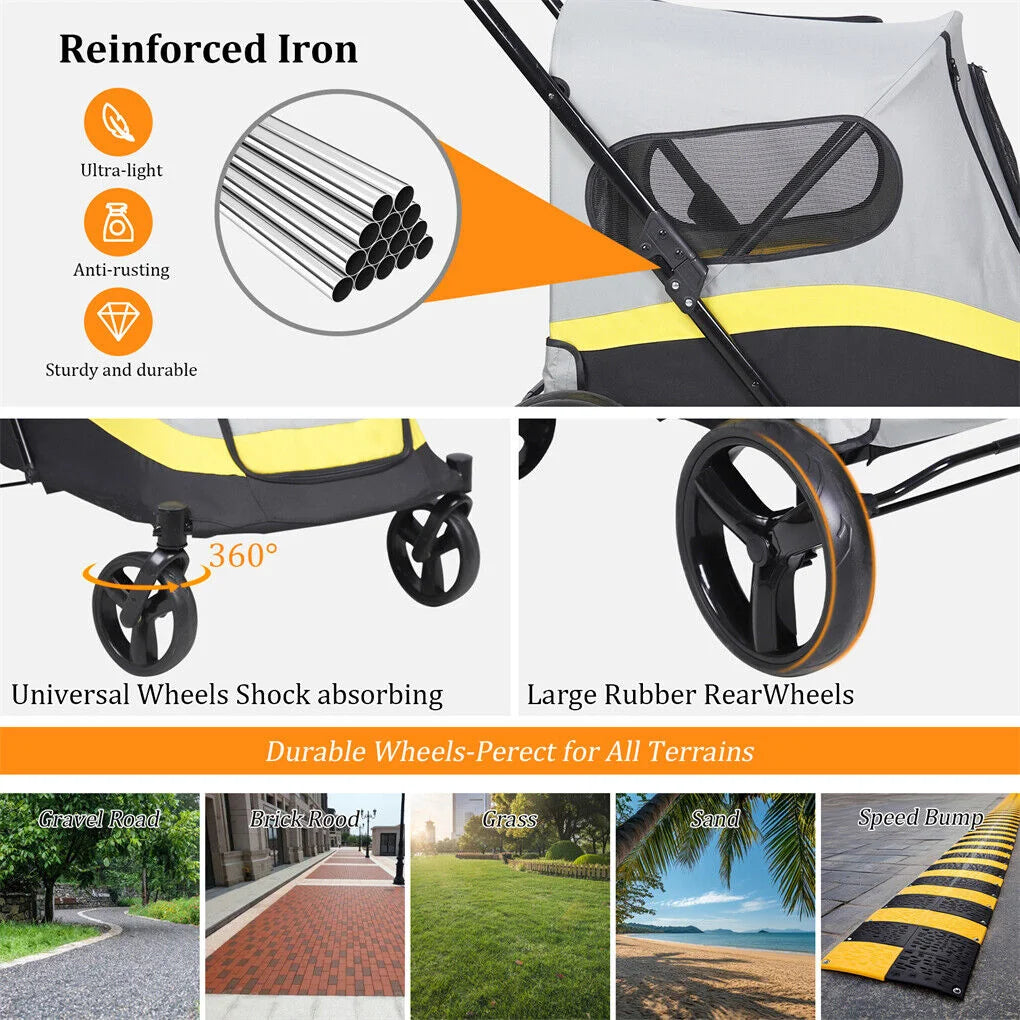 Dog Stroller w/ Rain Cover Foldable Pet Cart - Pet Care >
