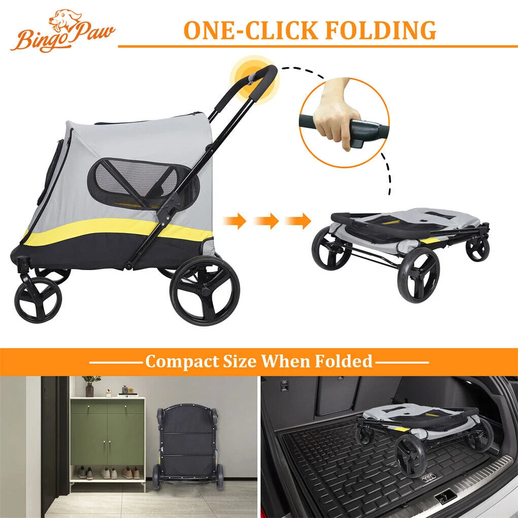 Dog Stroller w/ Rain Cover Foldable Pet Cart - Pet Care >