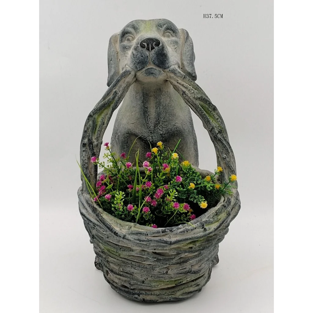 Dog basket Planter with artificial plants potted 812