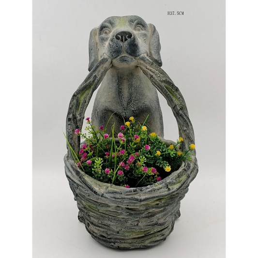 Dog with basket Planter - Home & Garden > Artificial Plants
