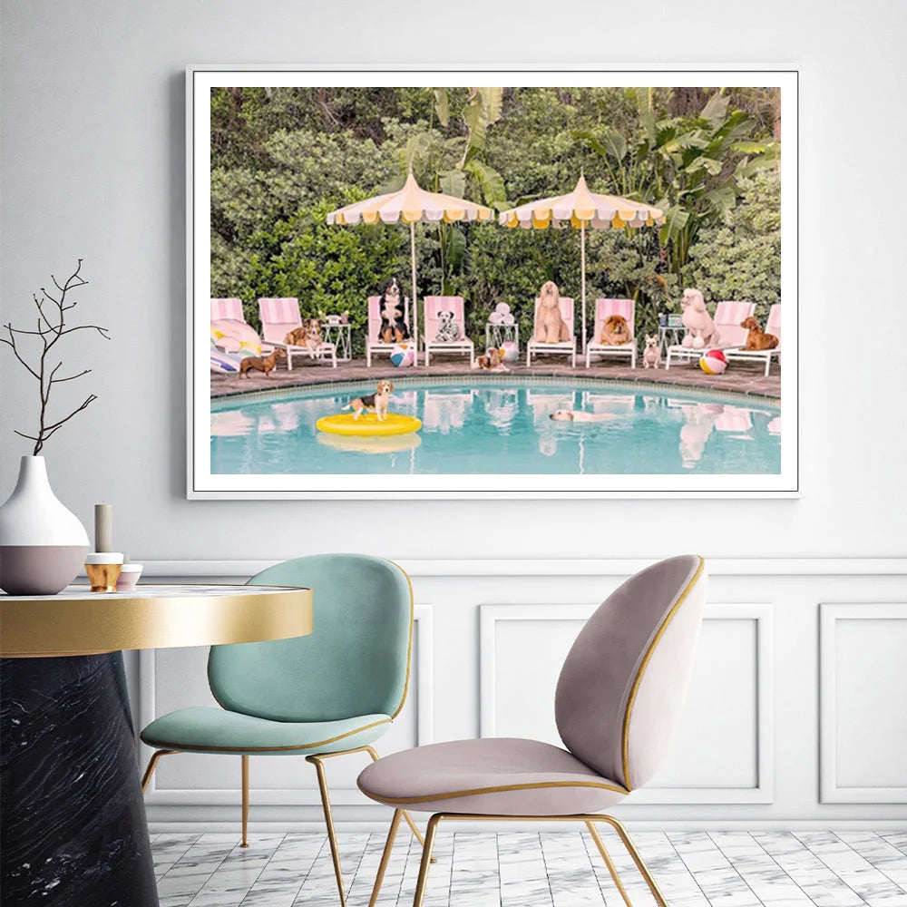 Dogs at Beverley Hills Hotel Wall Art Canvas 100cmx150cm