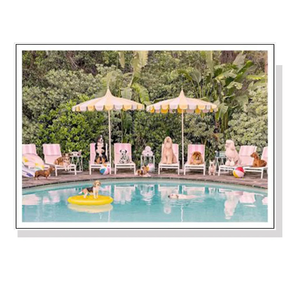 Dogs at Beverley Hills Hotel Wall Art Canvas 90cmx135cm