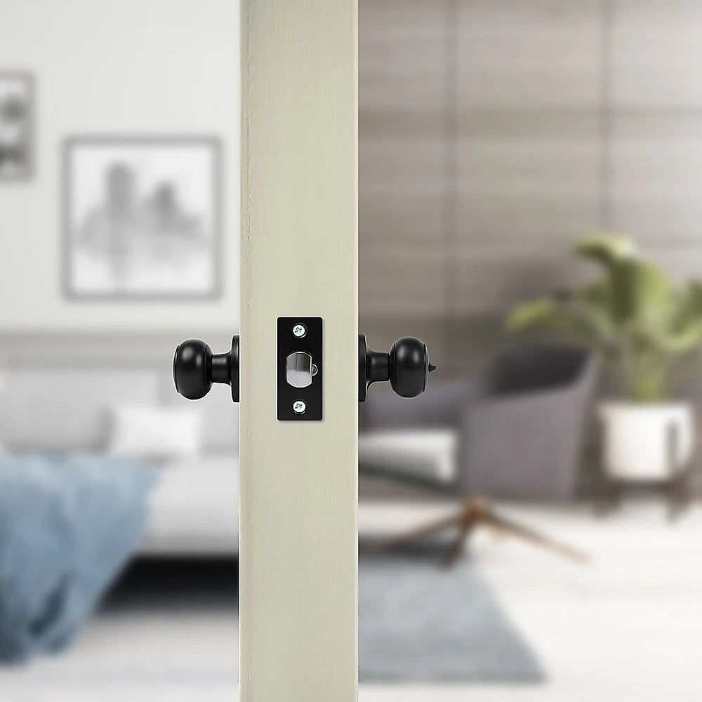 Door Handle Set - Key Lock Function Round - Black - Home &