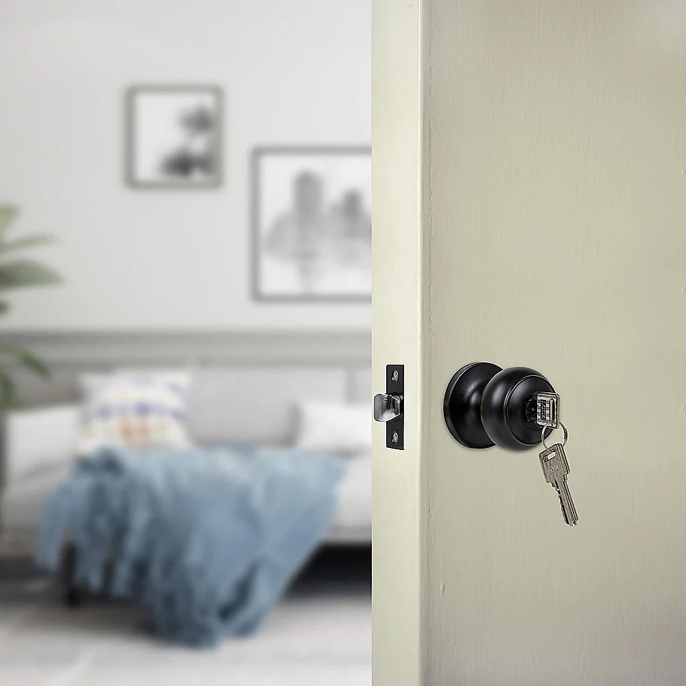 Door Handle Set - Key Lock Function Round - Black - Home &
