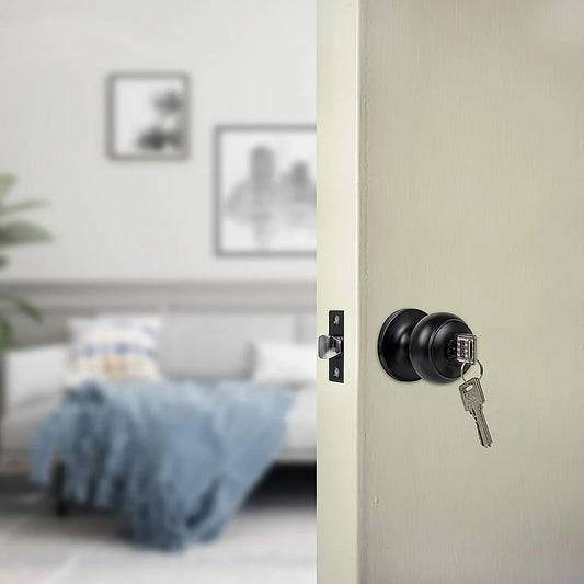Door Handle Set - Key Lock Function Round - Black - Home &