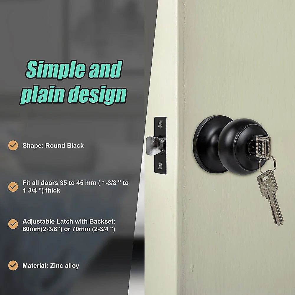 Door Handle Set - Key Lock Function Round - Black - Home &