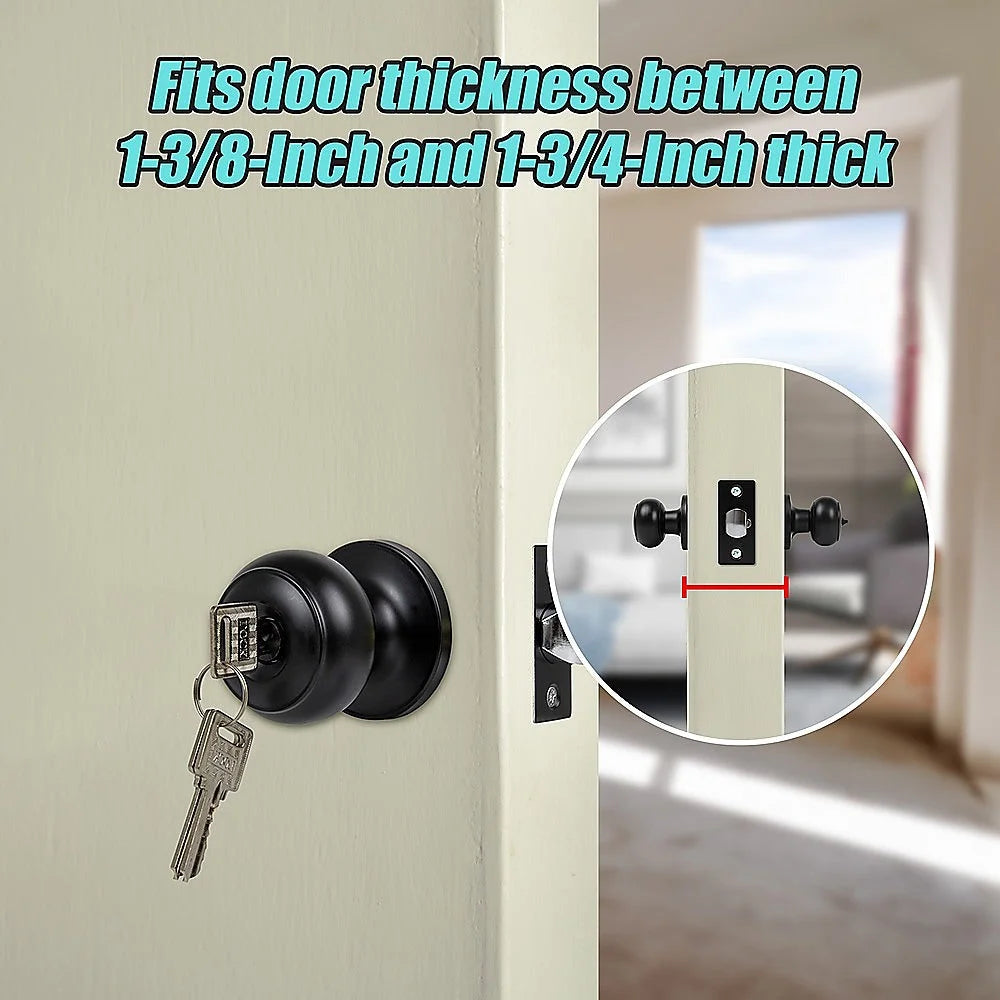 Door Handle Set - Key Lock Function Round - Black - Home &