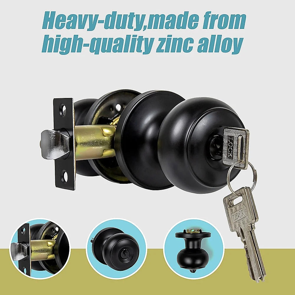 Door Handle Set - Key Lock Function Round - Black - Home &