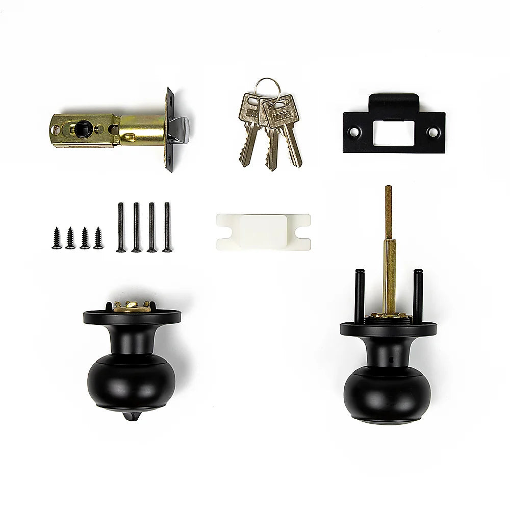 Door Handle Set - Key Lock Function Round - Black - Home &