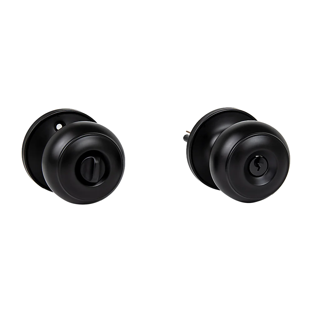 Door Handle Set - Key Lock Function Round - Black - Home &