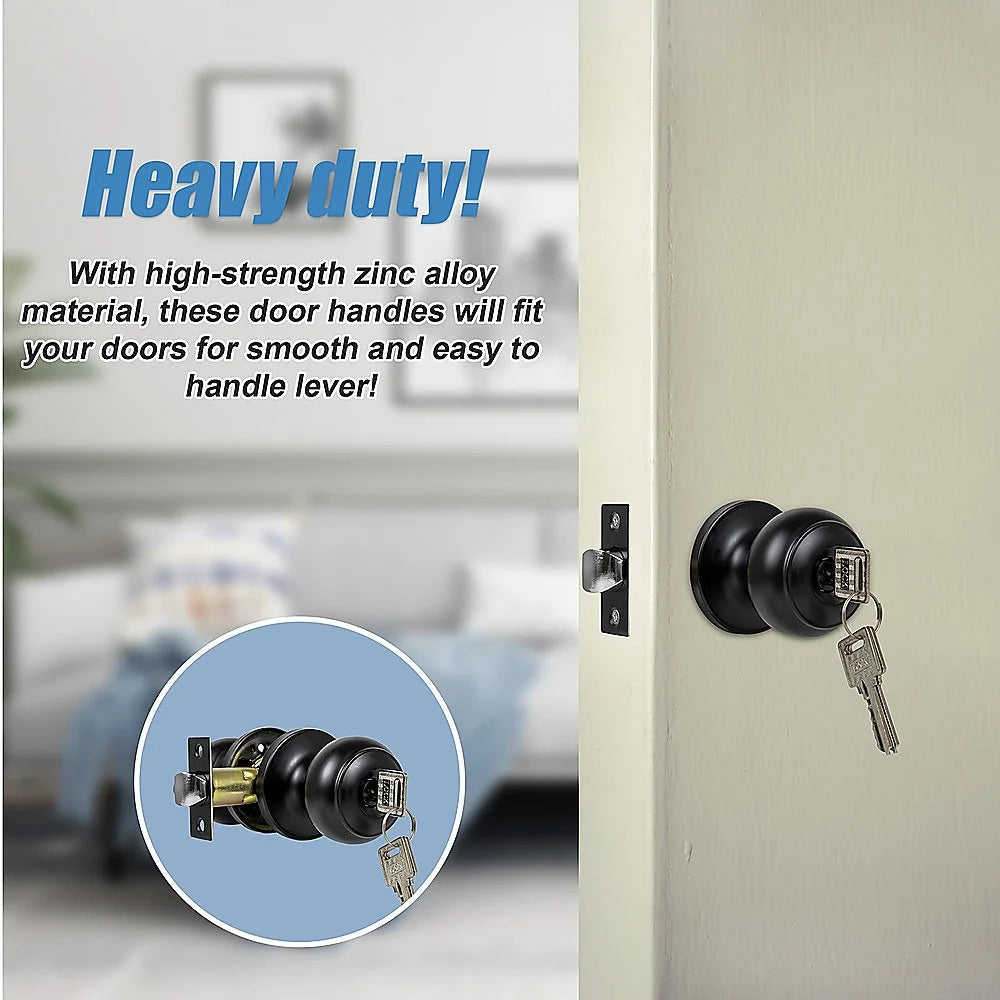 Door Handle Set - Key Lock Function Round - Black - Home &