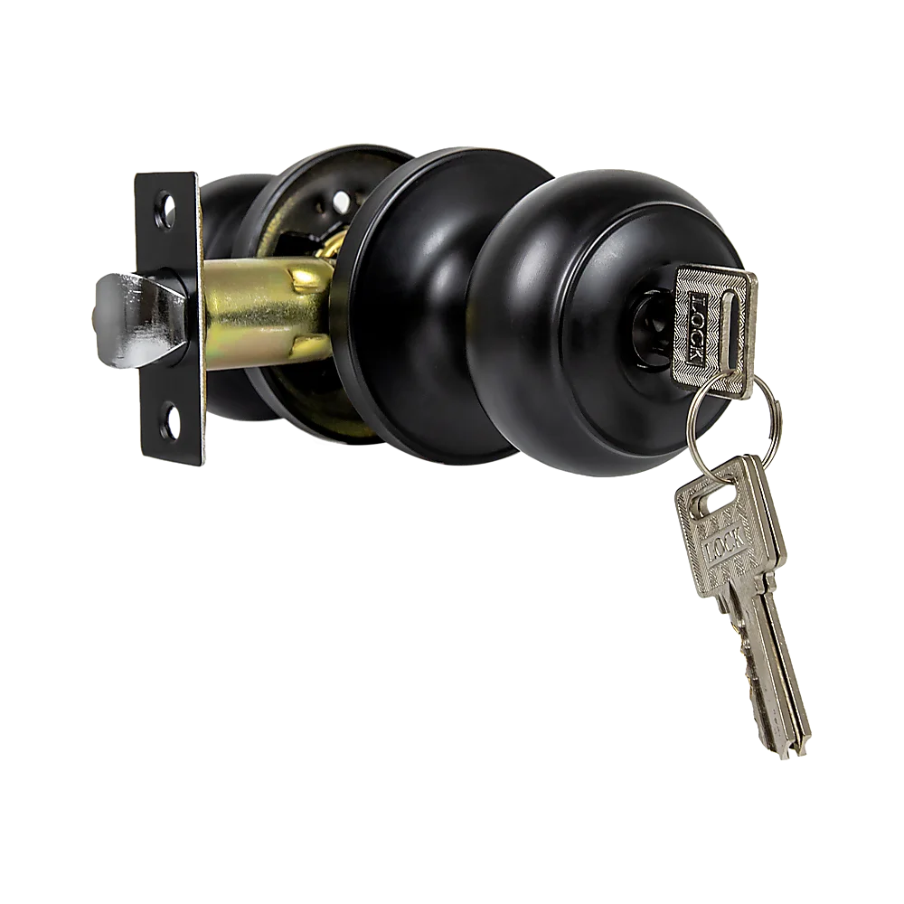 Door Handle Set - Key Lock Function Round - Black - Home &