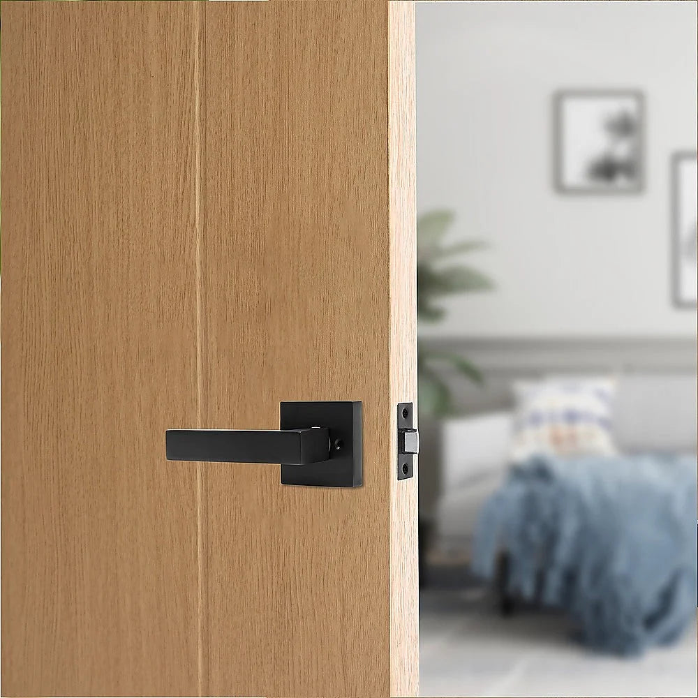 Door Handle Set - Lever Passage Function Square - Black