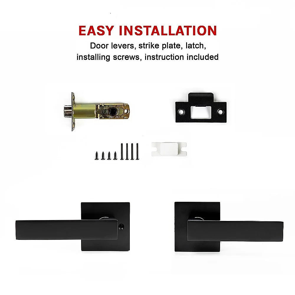 Door Handle Set - Lever Passage Function Square - Black