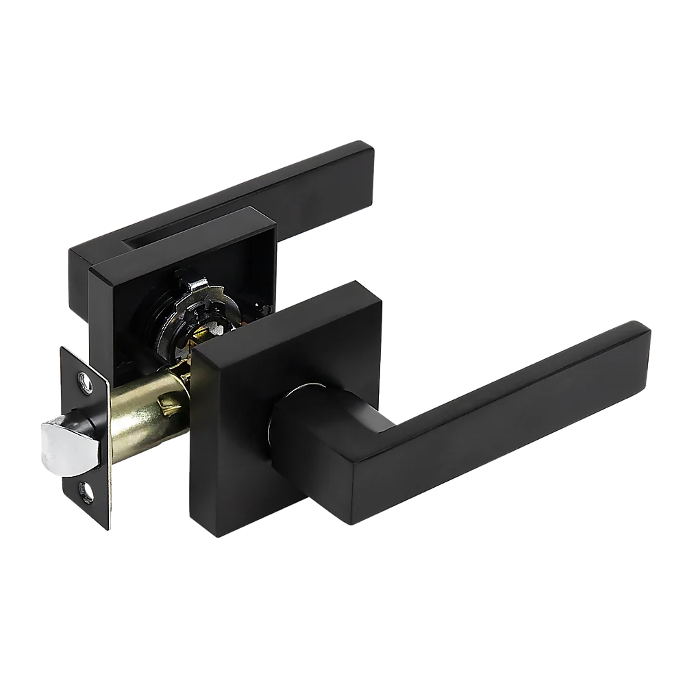 Door Handle Set - Lever Passage Function Square - Black