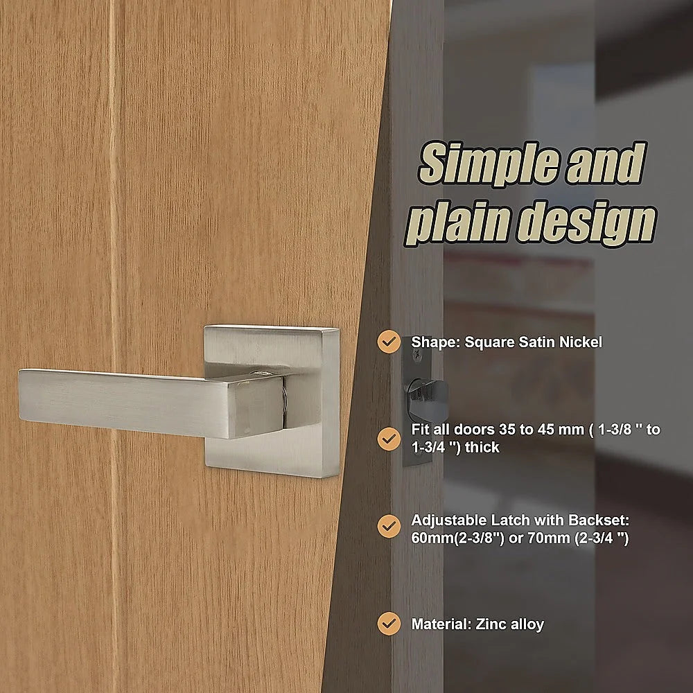 Door Handle Set - Lever Passage Function Square - Satin