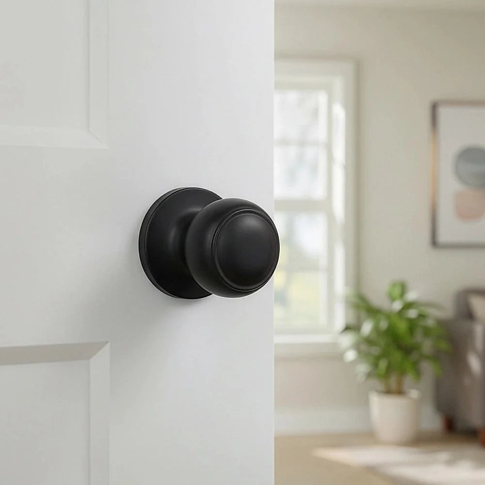 Door Handle Set - Passage Function Round - Black - Home &