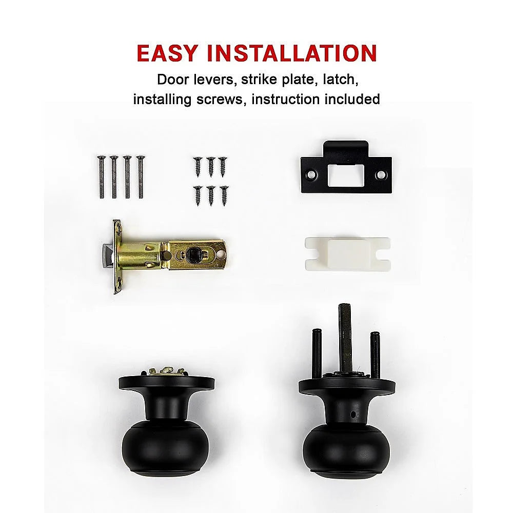 Door Handle Set - Passage Function Round - Black - Home &