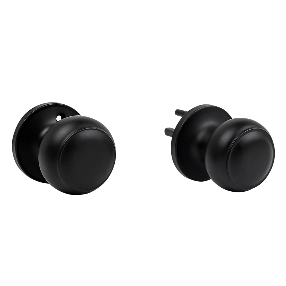 Door Handle Set - Passage Function Round - Black - Home &