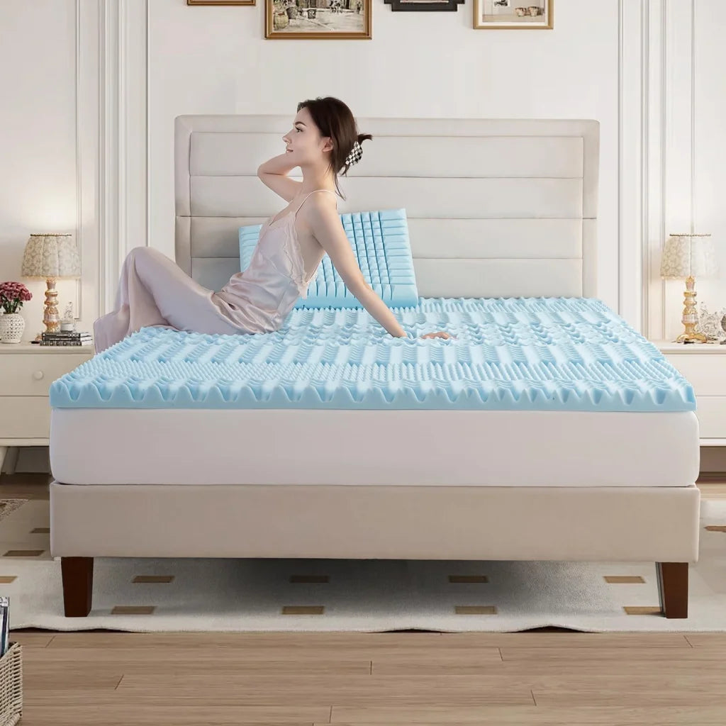 Double Bamboo Memory Foam Mattress Topper 7-Zone 8cm
