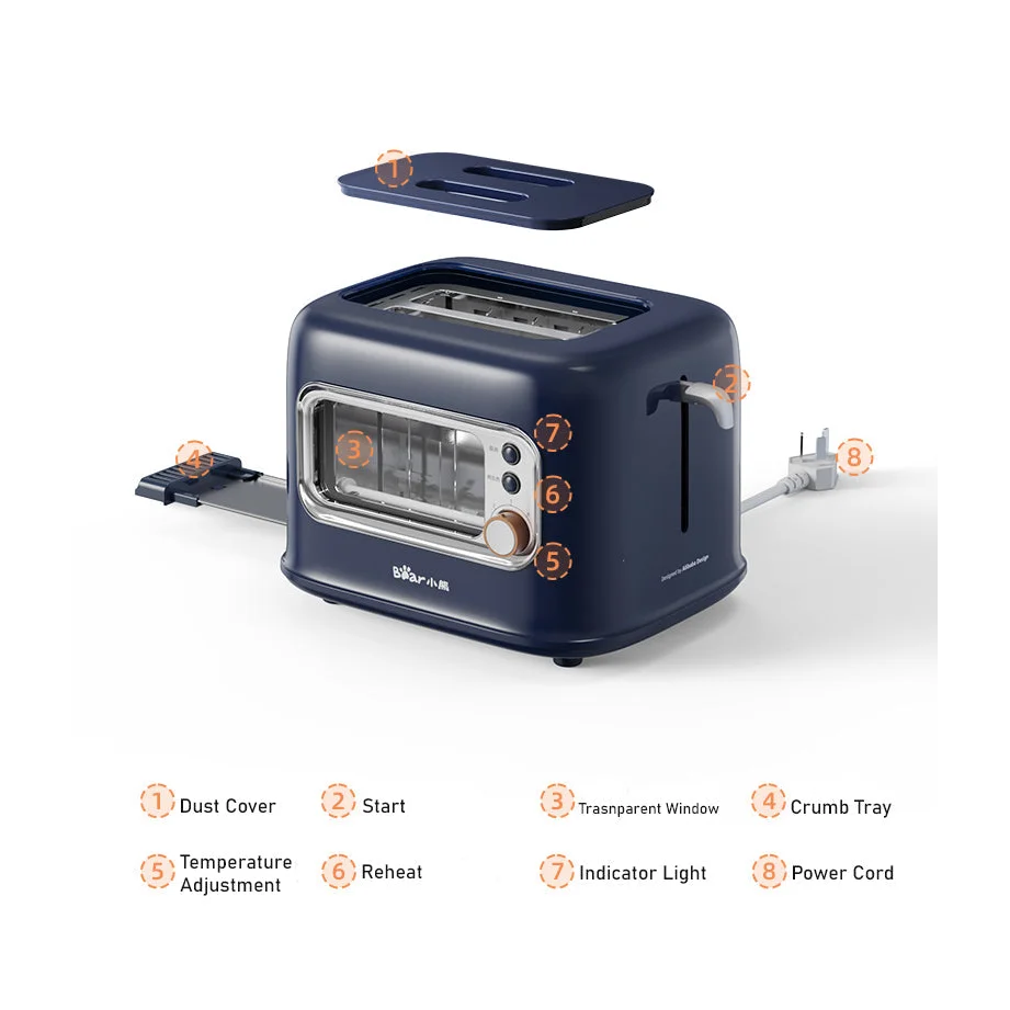Double Slots Bread Toaster with Glass Window BEAR DSL-C02X1