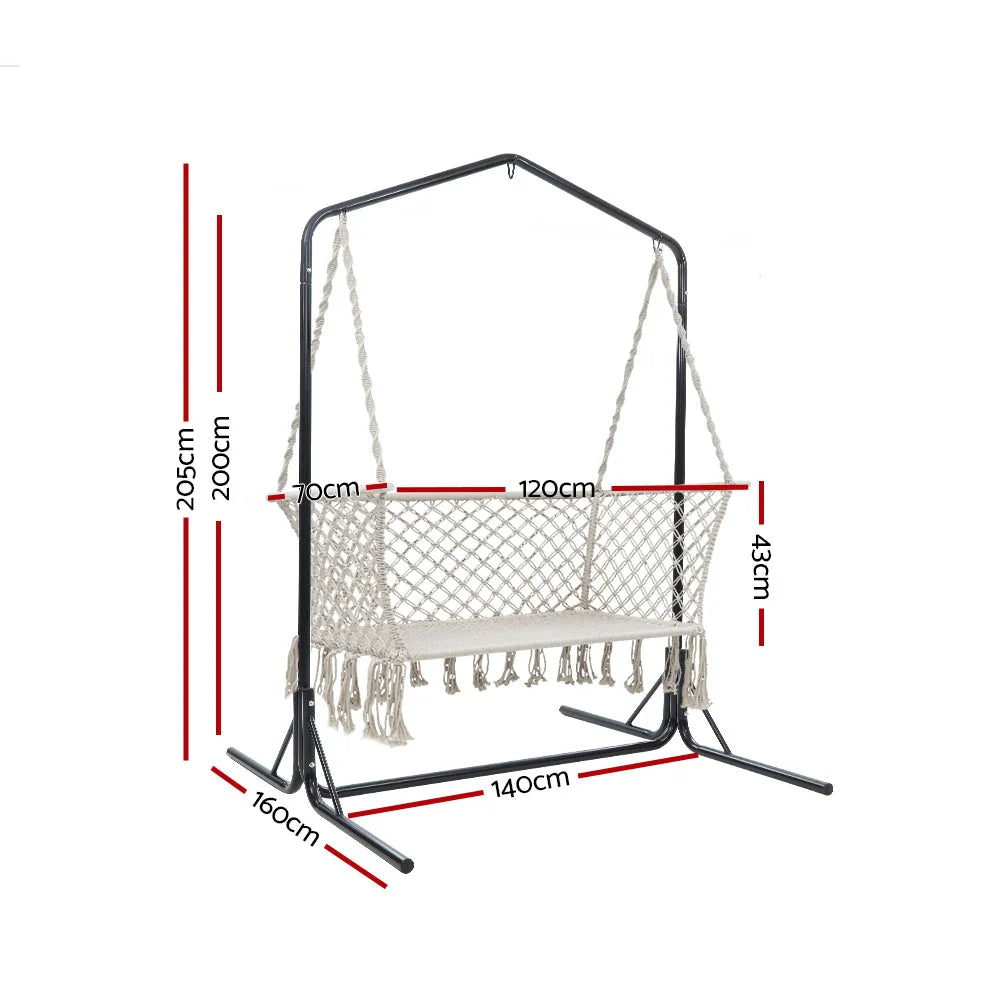 Double Swing Hammock Chair with Stand - Macrame Outdoor