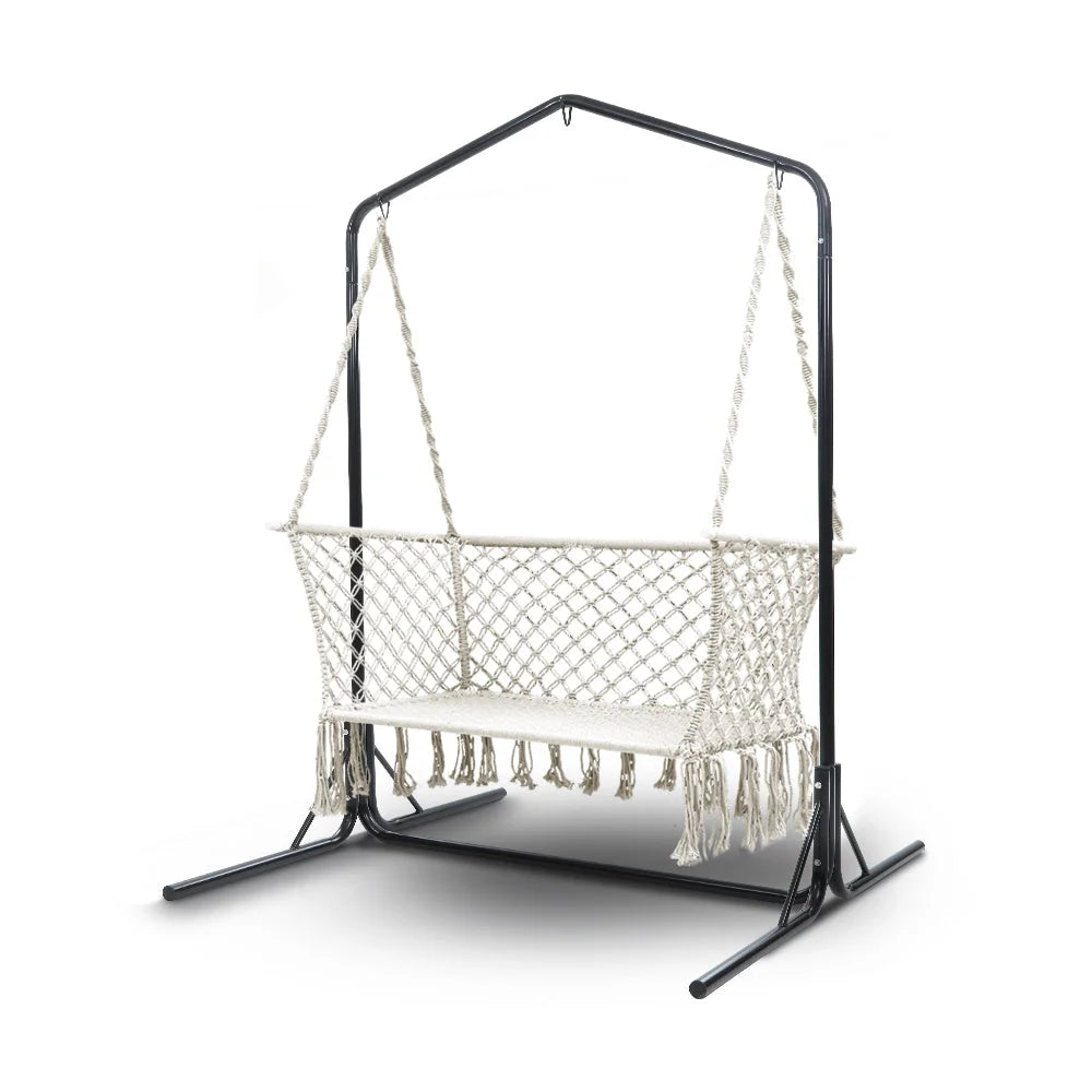 Double Swing Hammock Chair with Stand - Macrame Outdoor