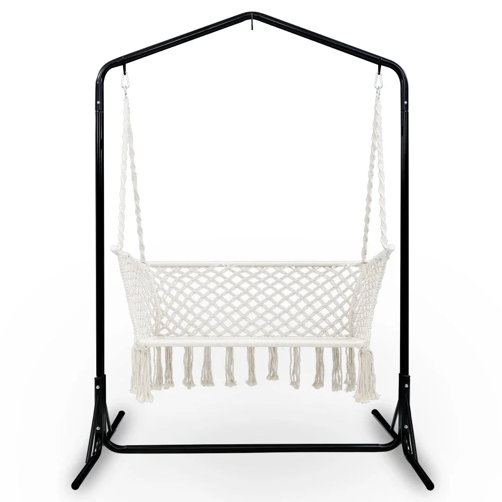 Double Swing Hammock Chair with Stand - Macrame Outdoor