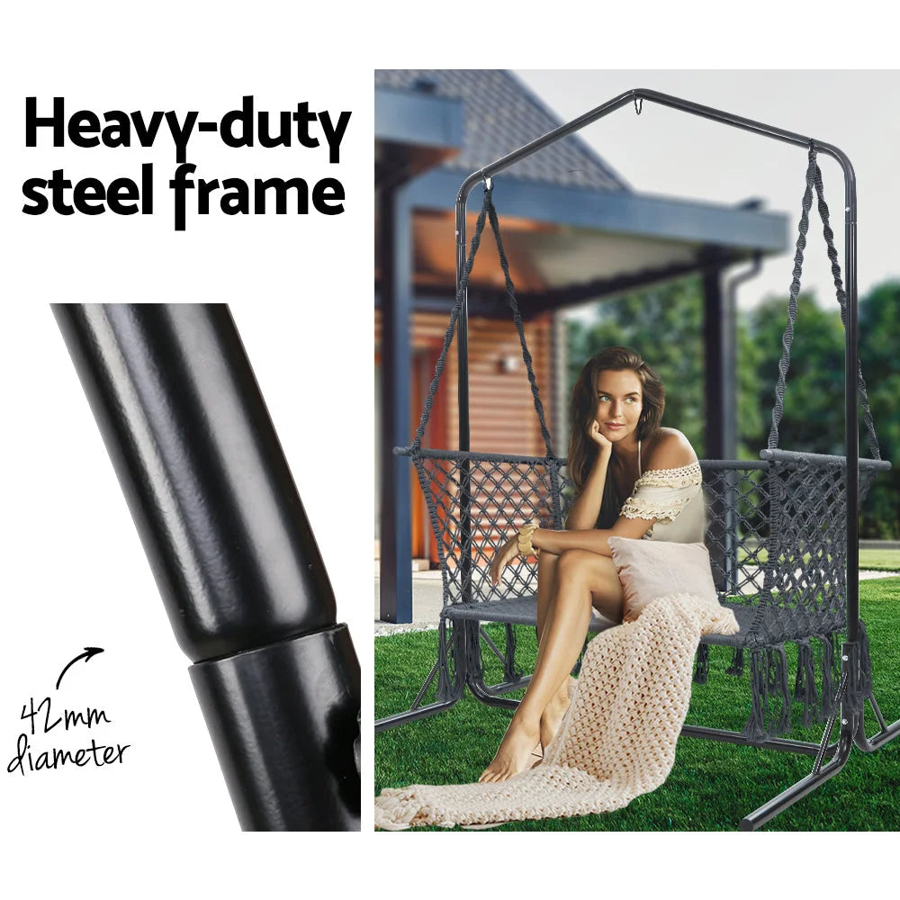 Double Swing Hammock Chair with Stand - Macrame Outdoor