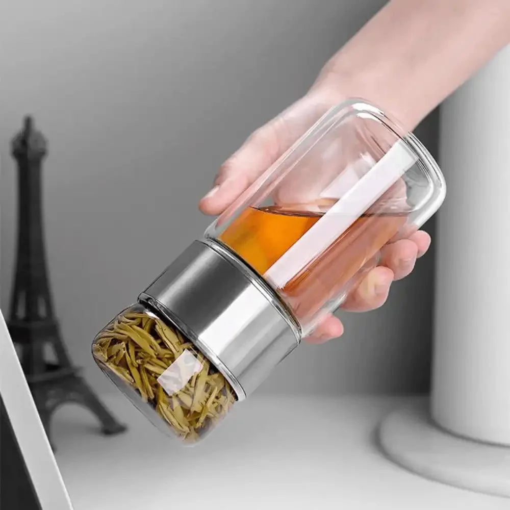 Double Wall Glass Tea Infuser Bottle - Home & Garden