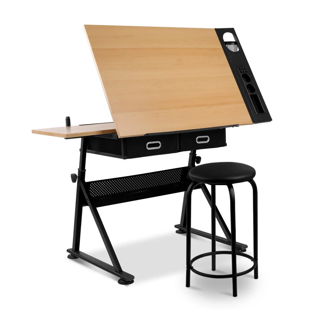 Drafting Table with Stool Tilt Natural/Black - Office