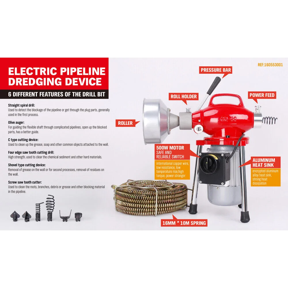 Drain Cleaner 400W Eel Rigid Plumbing Sewerage Pipe Machine